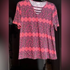 Peach/ Berry Aztec and Leopard Print Top
Viscose/ Spandex